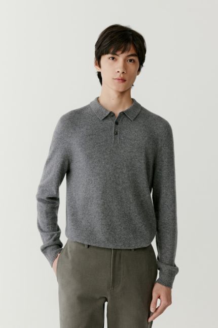 Long-sleeved cashmere polo shirt