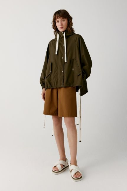 Cropped hooded trench coat