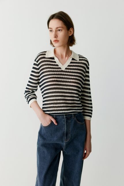 Striped linen and silk jumper