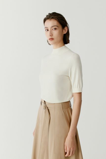  Stand-up collar short-sleeved merino wool jumper