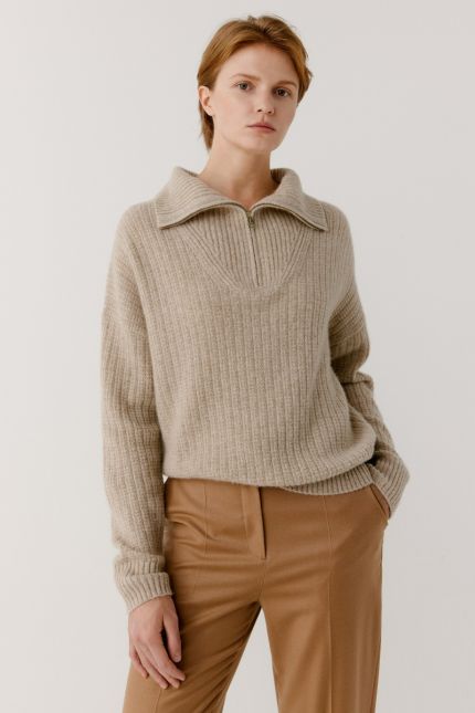 Ribbed cashmere half-zip sweater   