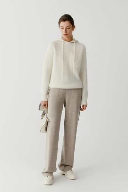 Straight leg wool trousers with elasticated waist