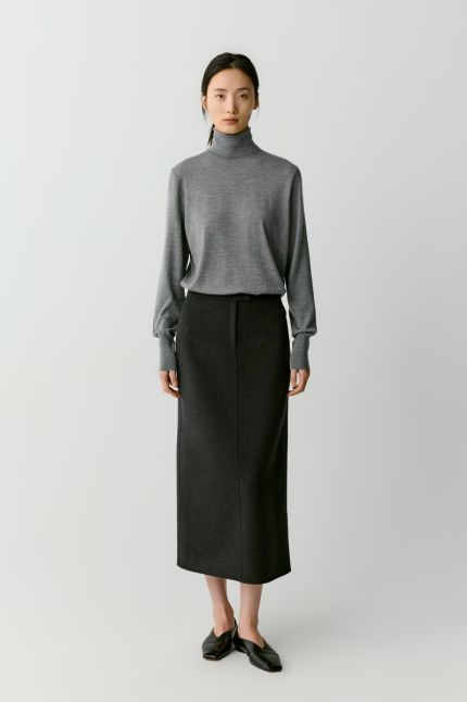 Straight double face wool skirt