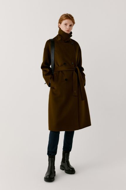 Double face wool and silk pea coat