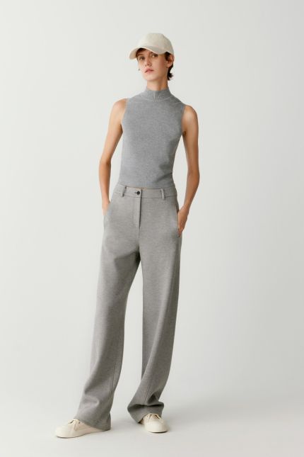 Wide leg cotton and yak wool trousers