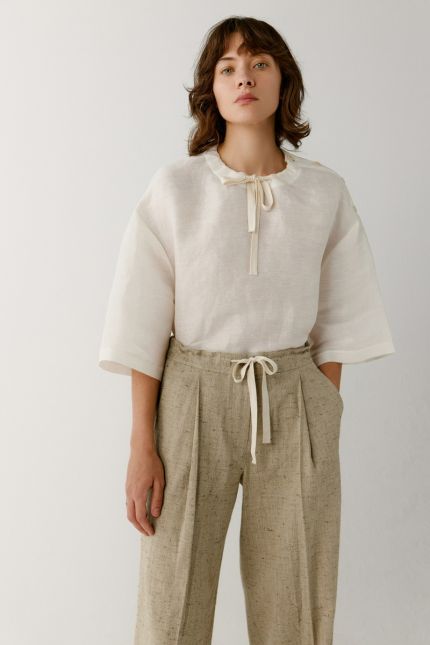 Hemp and silk blend short-sleeved blouse