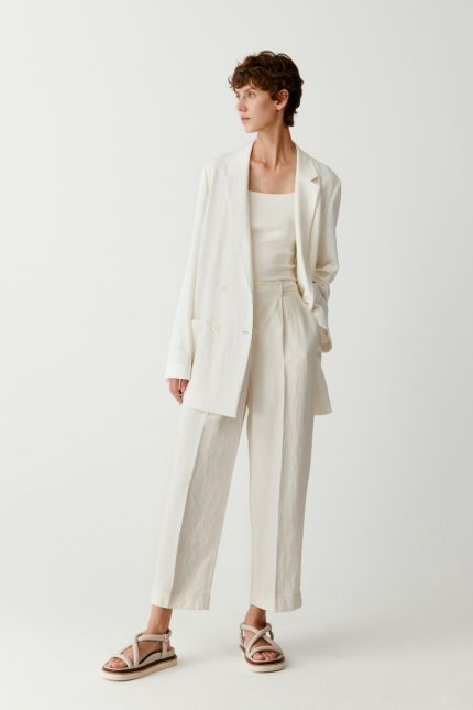 Pleated silk and linen trousers