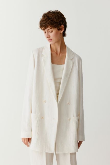 Double-breasted textured cotton and linen jacket