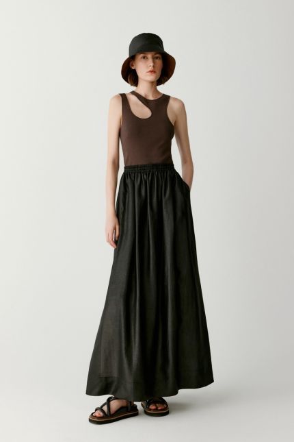Long pleated gambiered Canton gauze skirt
