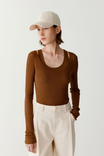 Cotton and silk jumper with built-in tank top