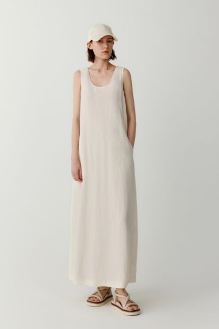 Sleeveless silk and linen dress