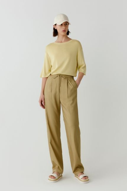 Silk straight-leg trousers with an elasticated waist
