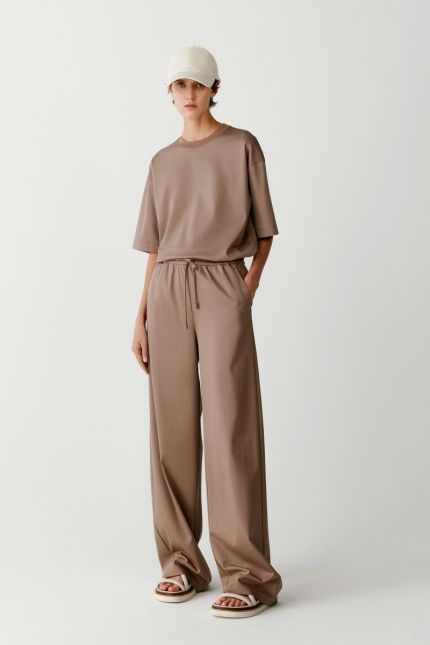 Wide leg cotton trousers with elasticated waistband