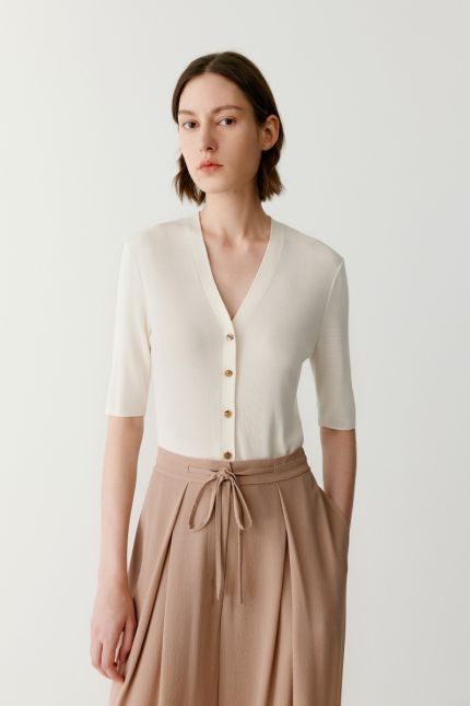 Short-sleeved silk cardigan