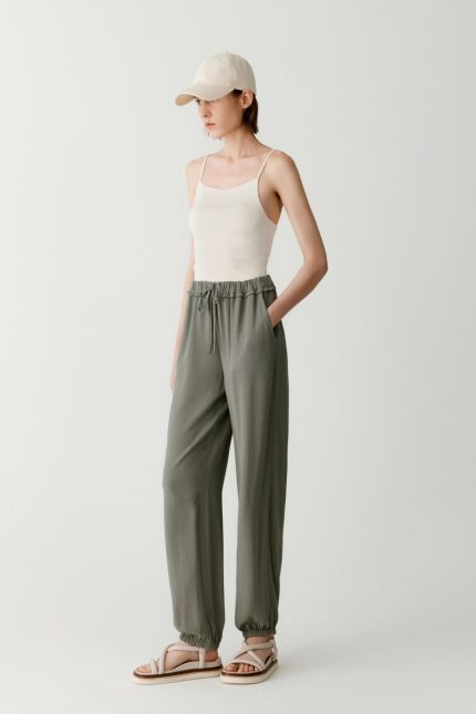 Silk trousers with elasticated waist