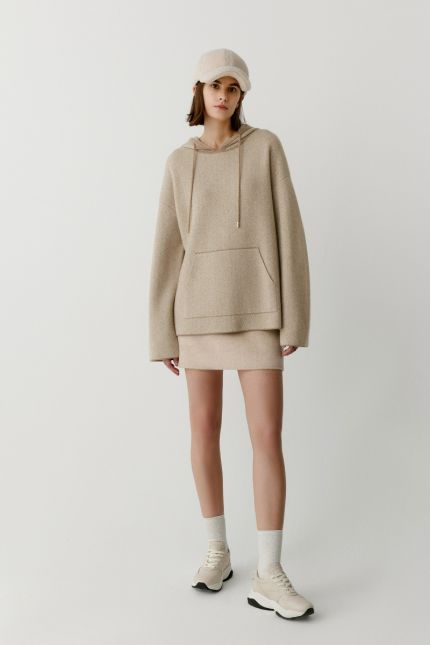 Herringbone cashmere hooded sweatshirt