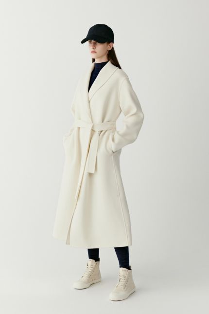 Belted double face wool and cashmere coat