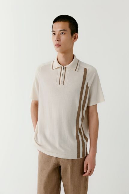 Cashmere and linen polo shirt with vertical stripes
