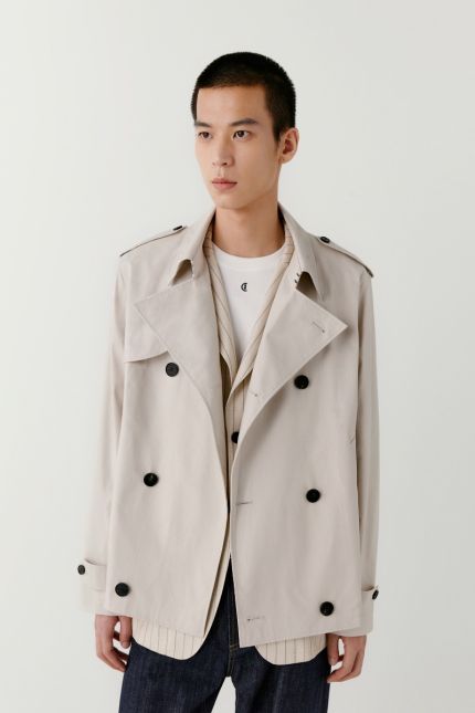 Cropped cotton trench coat