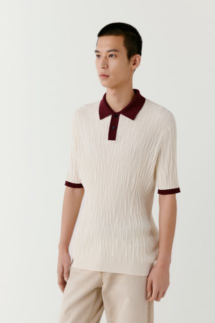 Textured cotton polo shirt
