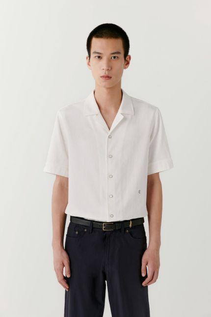 Short-sleeved cotton and linen shirt
