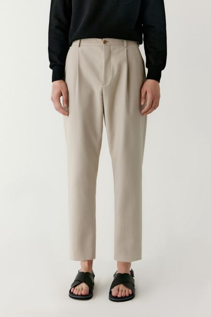 Cropped double-faced cotton trousers