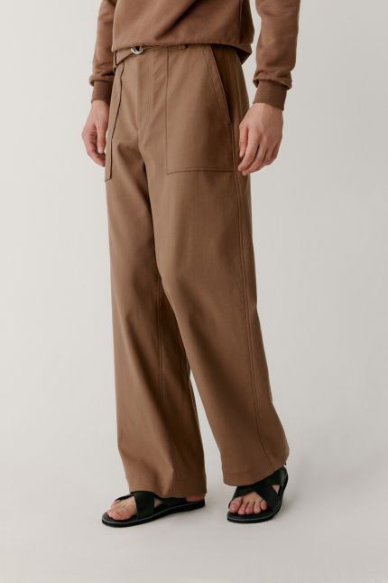 Pantalon ample ceinturé en coton