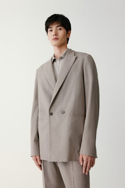 Double-breasted wool, silk and linen blazer