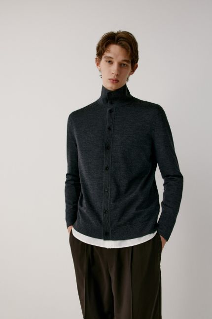 Turtleneck wool, silk and cashmere-blend cardigan