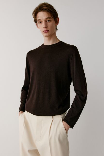 Long-sleeved wool, silk and cashmere-blend sweater