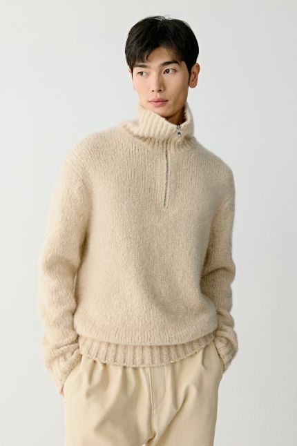 Zip-up collar cashmere and silk jumper