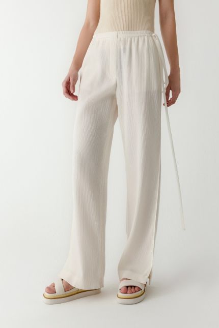 Straight-leg pleated cotton jacquard trousers