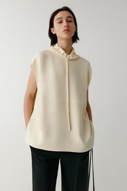 Stand-up collar silk crepe blouse