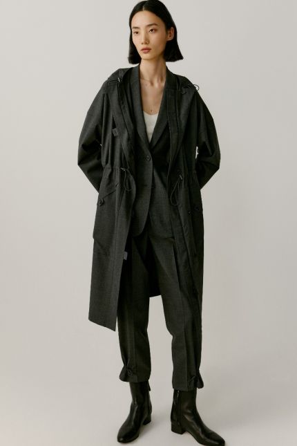 Stretch Wool Hooded Parka Trench Coat