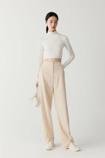 High-waisted wool twill trousers