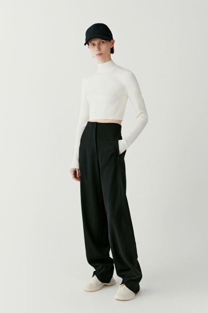 High-waisted wool trousers