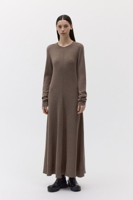 Long cashmere dress with central stitching